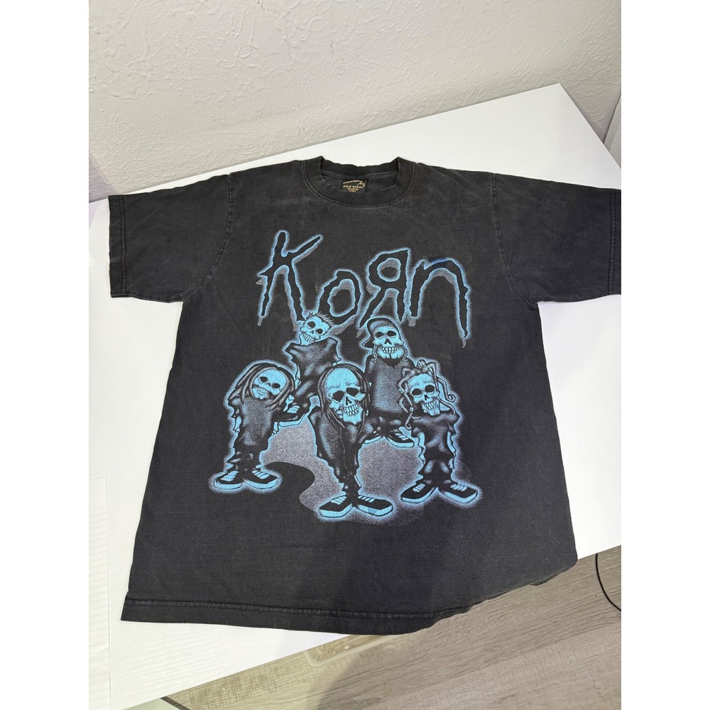 Vintage Korn Band T-Shirt Gold Series Black Skull Graphic Tee Mens Medium